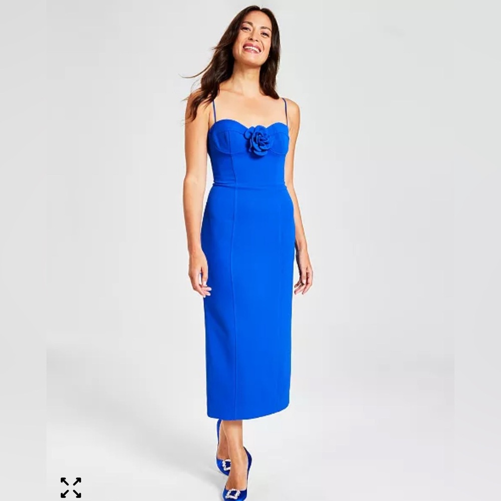 Bardot Blue Midi Dress Size 6 NWT Floral Bust Cocktail Party Wedding Guest